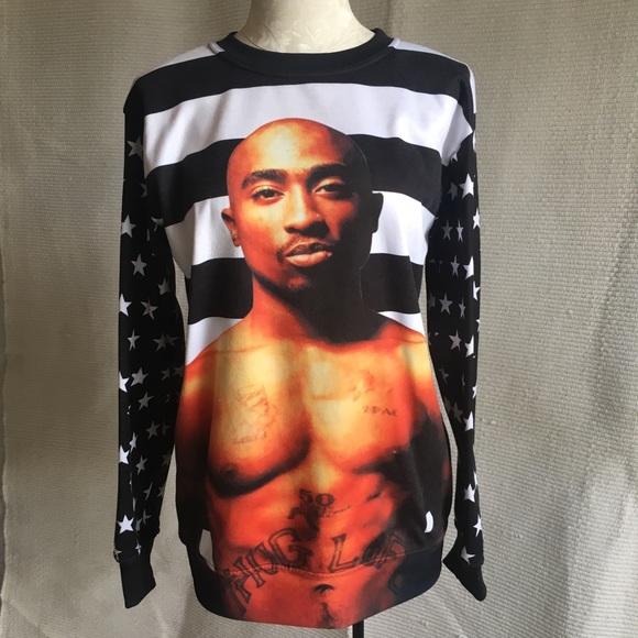 Vintage Tops - RARE 2pac Freedom Stars & Stripes Flag Print Shirt